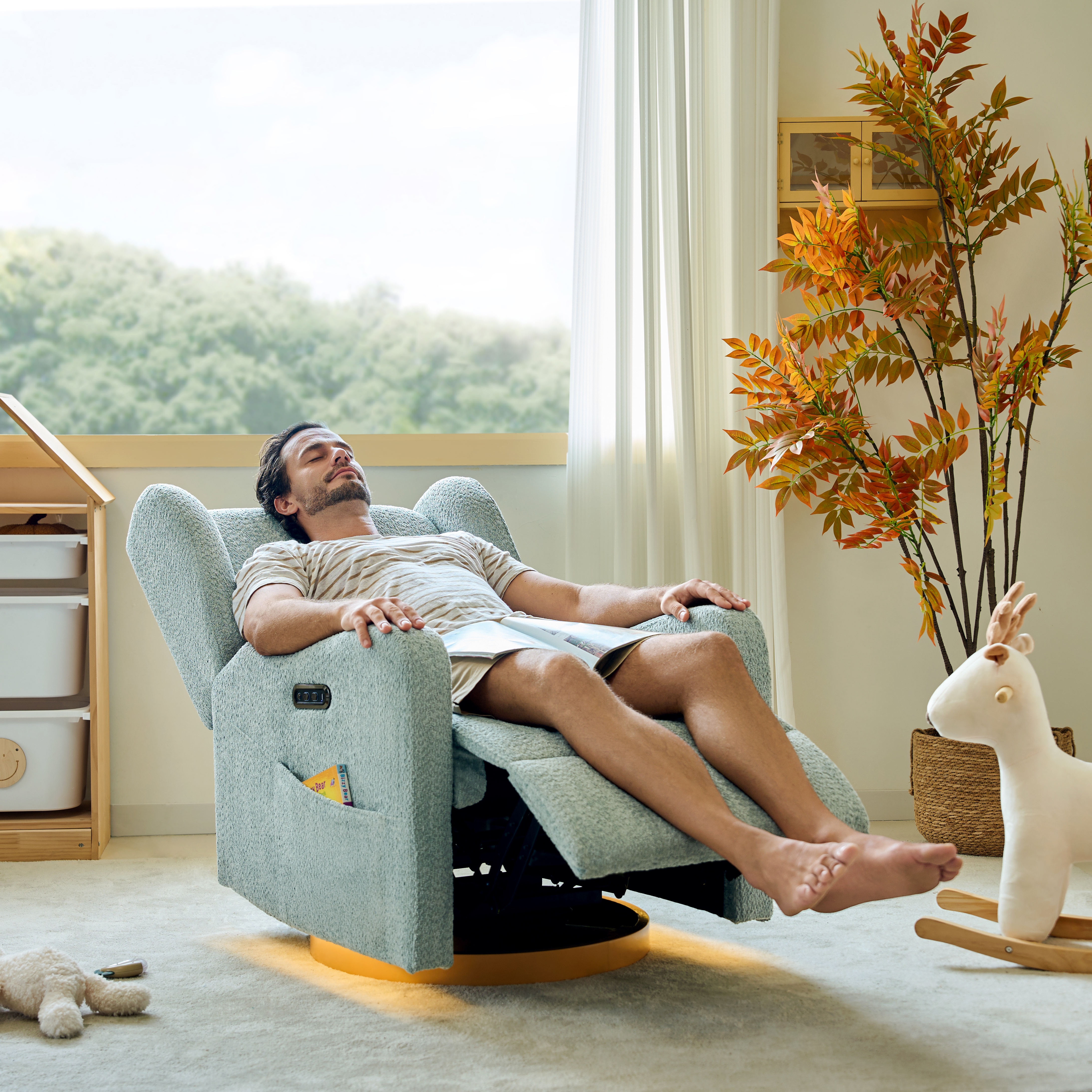 Tina's Home Electric Power Glider Swivel Nursery Recliner Chair Wingback with USB, Waterproof Stain-resistant for Baby Feeding & Living Room Sage