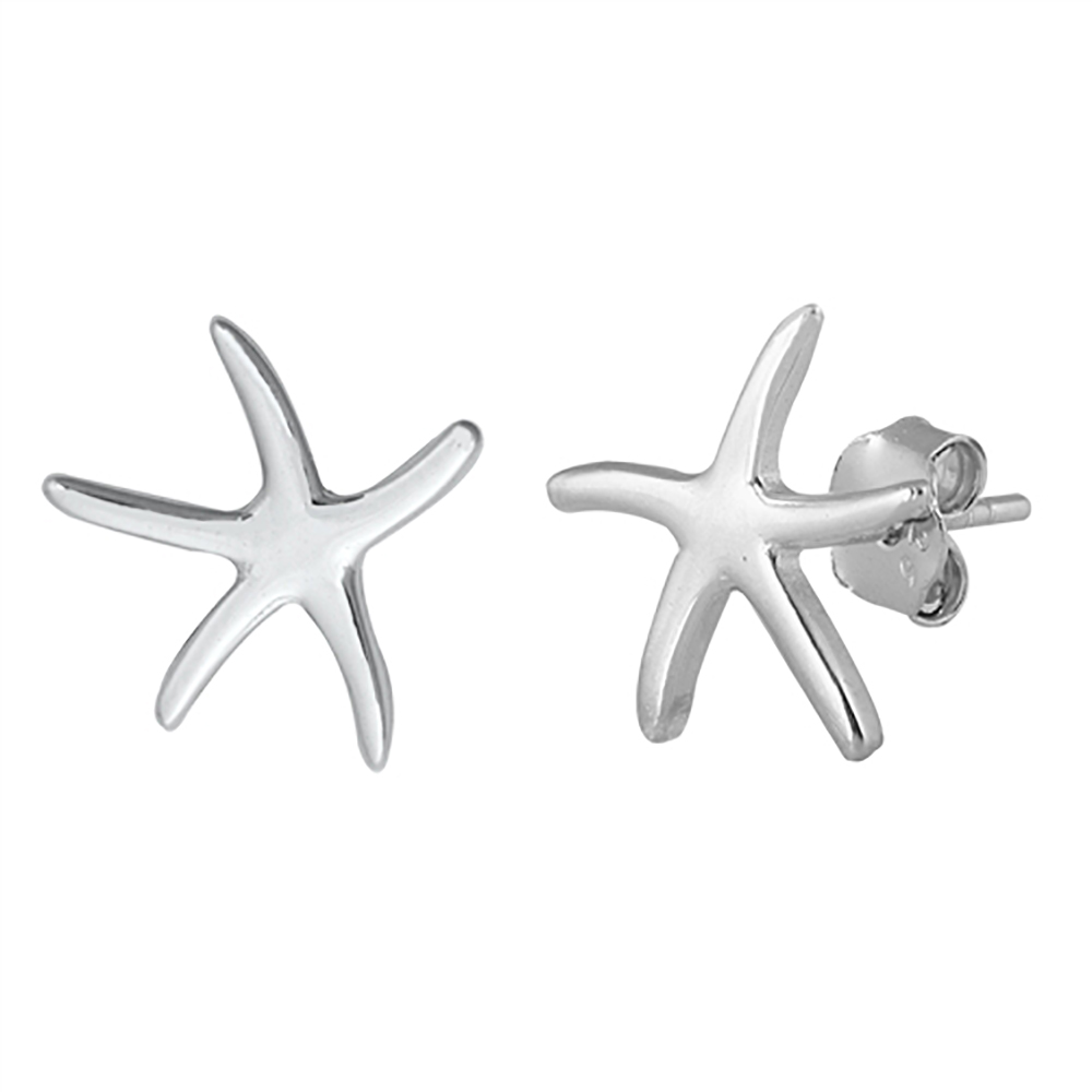 Sterling Silver Simple Starfish Stud Earrings