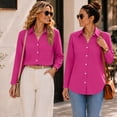 thumbnail image 6 of Yifymode Button Down Shirts for Women Long Sleeve Work Tops V Neck Shirts Dressy Casual Business Blouses with Pocket,Hot Pink M, 6 of 6