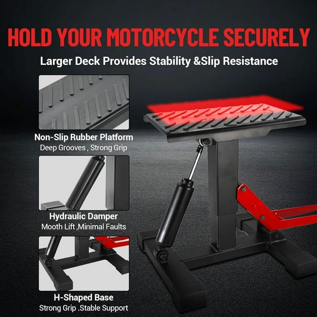 Support de Levage Hydraulique pour Moto 440 lbs - Cric de Moto Tout-Terrain à Hauteur Réglable avec Table de Levage