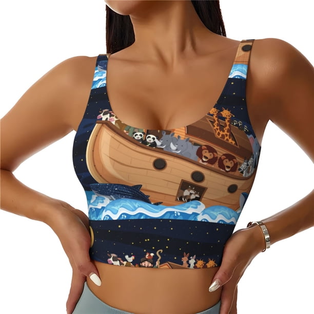Fotbe Ocean Scene with Noah's Ark Sujetador Deportivo Largo sin Aros para Mujer con Almohadillas y Soporte Medio, Transpirable y Absorbente, Camiseta Tipo Chaleco o Tank Top-XX-Large