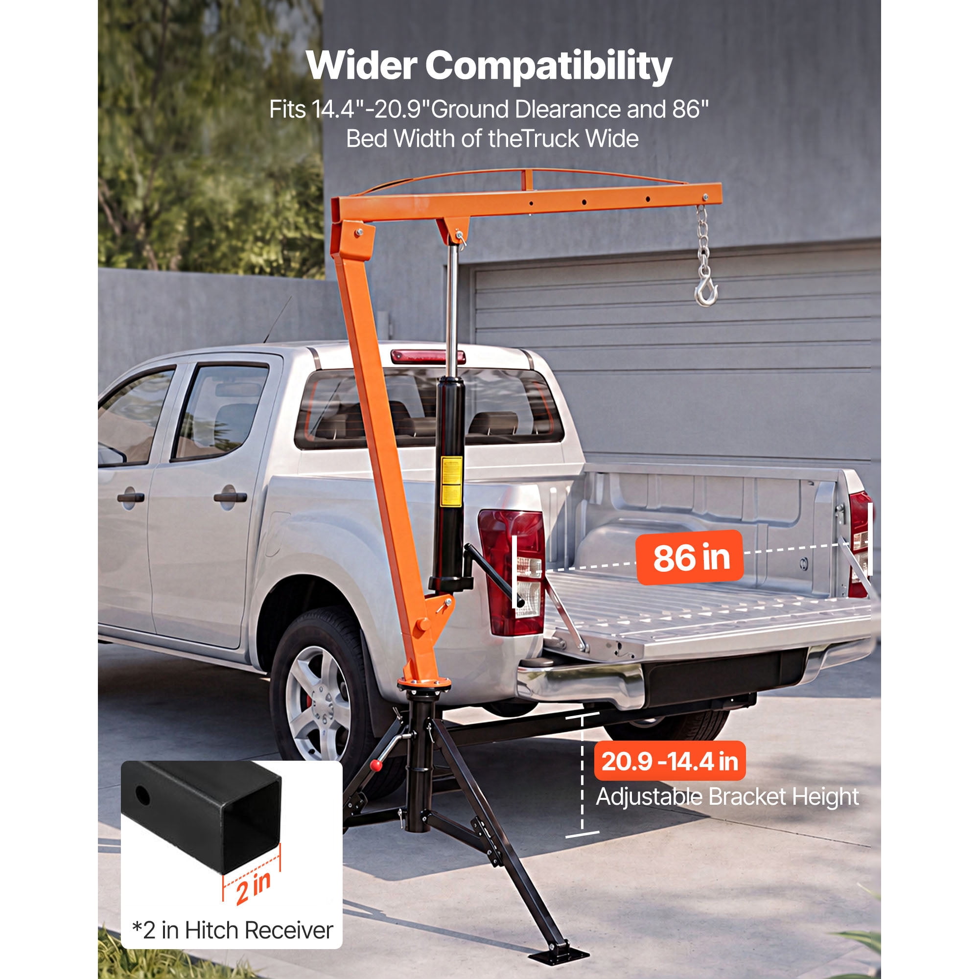 KFFKFF Truck Crane, 1000 lbs Capacity, Trailer Hitch Mounted with Manual Hydraulic System, 360° Rotating Telescopic Boom, Foldable Design for Lifting Machinery and Lumber