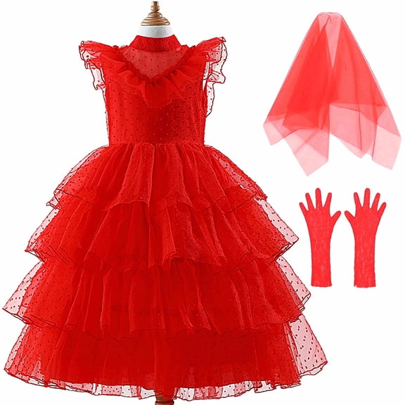 Lydia Deetz Costume for Girls with Gloves Veil Halloween Cosplay Bride Outfits, SIZE 3-10