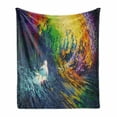 thumbnail image 1 of Modern Soft Flannel Fleece Throw Blanket, Exotic Surfer in the Ocean Waves Digital Featured Effects Sports Hobby Graphic, Cozy Plush for Indoor and Outdoor Use, 60" x 80", Multicolor, by Ambesonne, 1 of 6