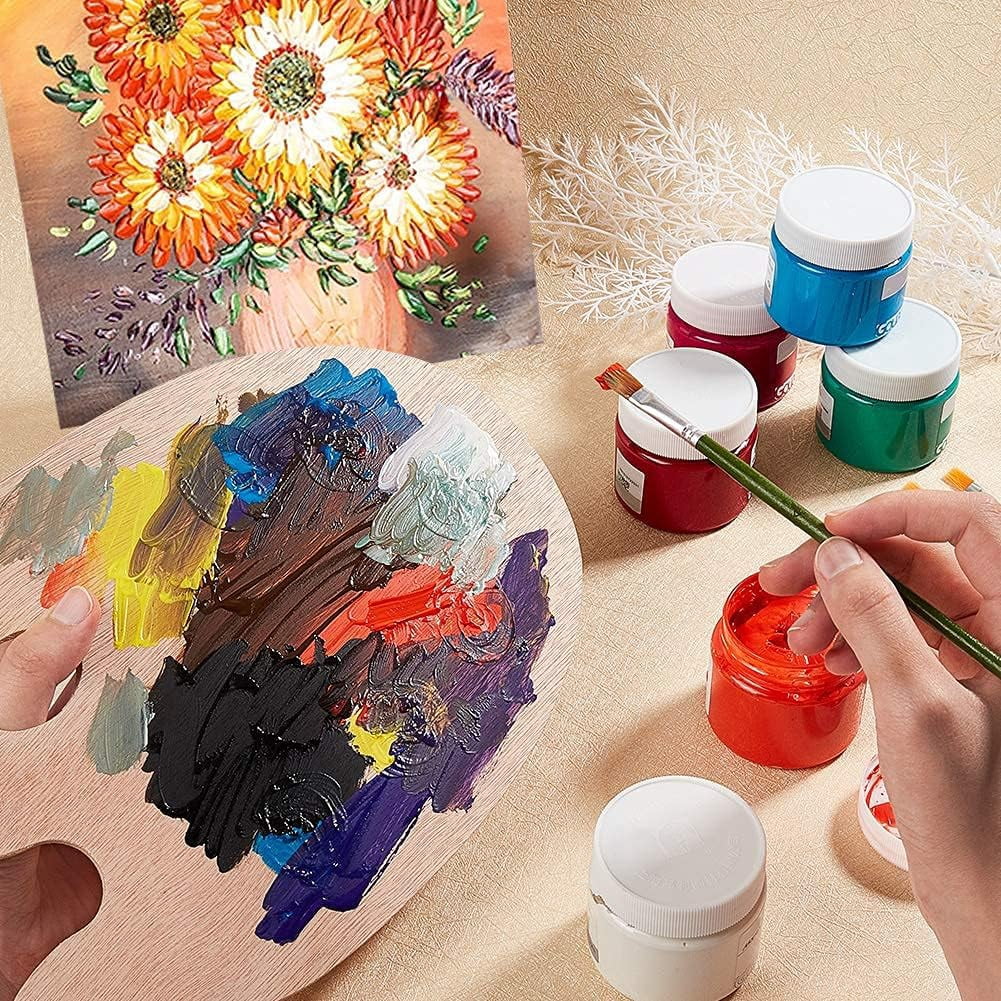 PH 4pcs Oval Wooden Painting Palette 7 x 18 Inch Wooden Paint Tray Artist Painting Palette with Thumb Hole for Acrylic Watercolor Oil Paints and Brushes DIY Art Craft Painting