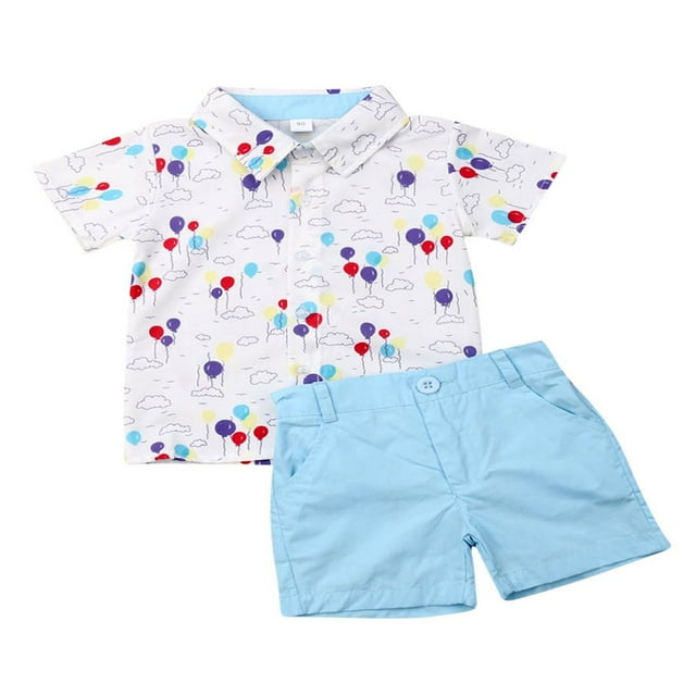 Little Boys Short Sleeve Button Down Shirts Tops Shorts Pants 2pcs Summer Outfits