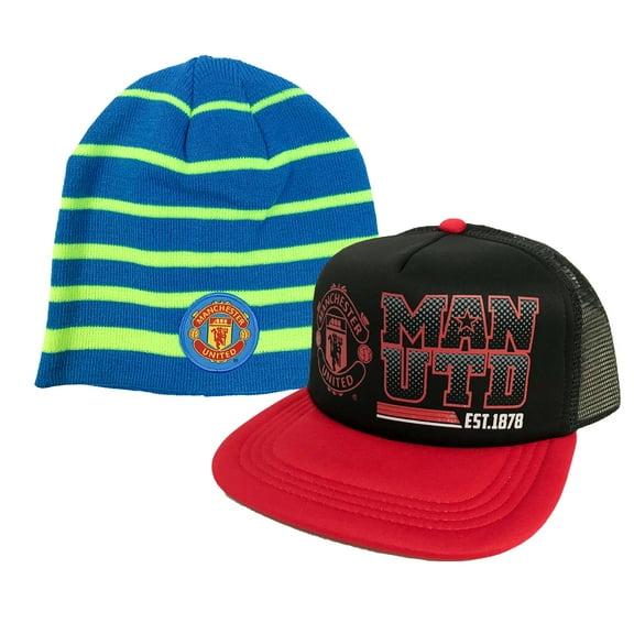 Manchester united Trucker Hat Cap Adjustable and Beanie Combo 2 pcs  Official licensed By Rhinox Group  Style 2