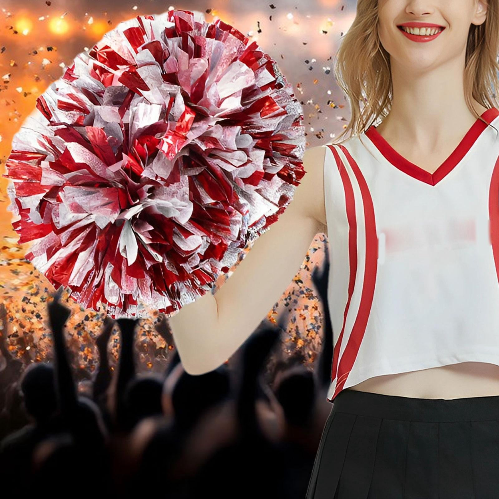 LeeQinersw 2 Pieces Cheer Poms Cheerleader pompoms Professional Shiny Cheerleading Pom Poms Red Silver