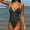 Black, variant on Women's Polka Dot One-Piece Swimsuit, V-Neck Pom Pom Trim Monokini, Retro Women's Swimwear Black S