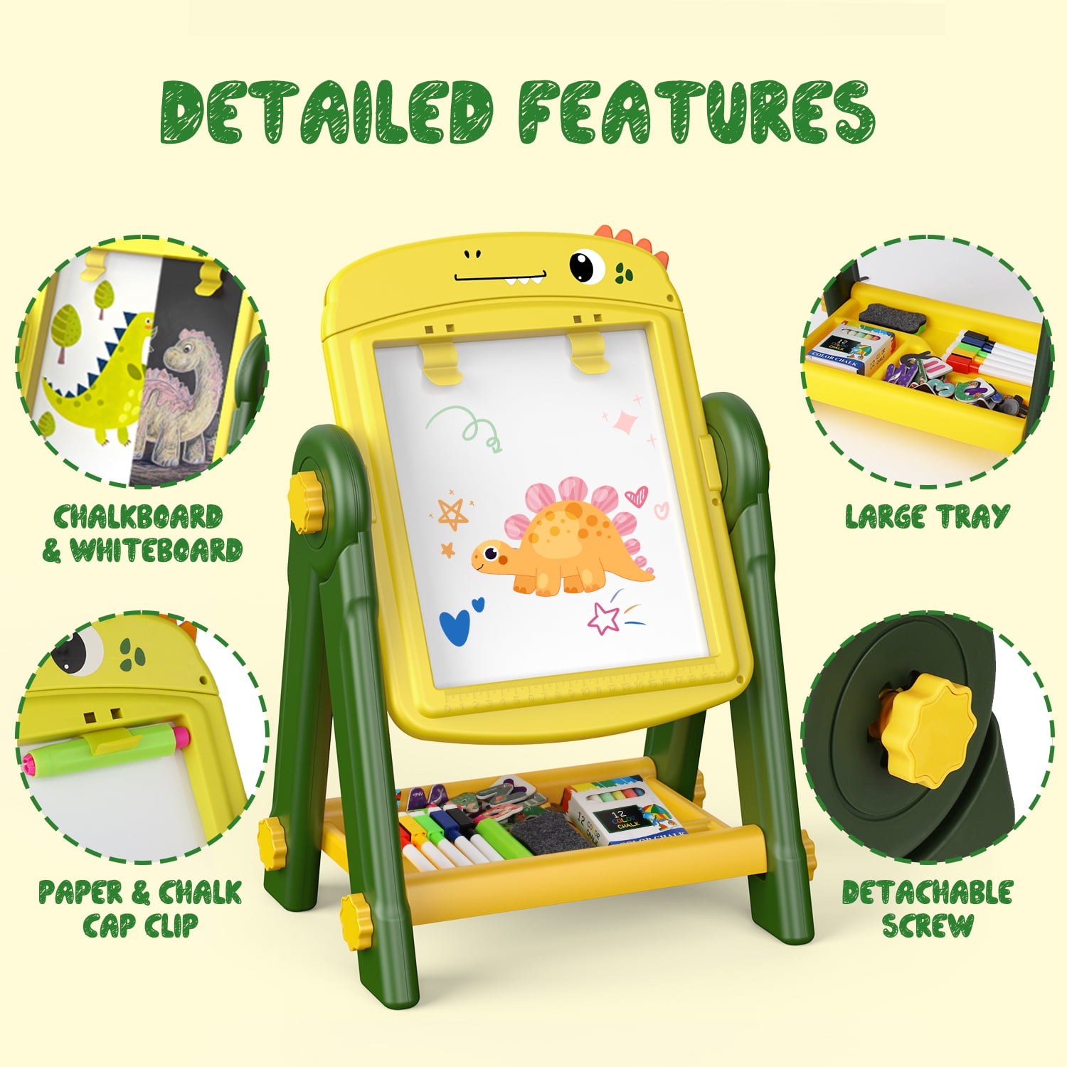 UQN Easel for Kids, Kids Art Easel for Toddlers Age 2-4, Standing Double Sided Magnetic Drawing Board with Chalkboard Whiteboard, Christmas Birthday Gift for Boys Girls 2 3 4 5 Years Old