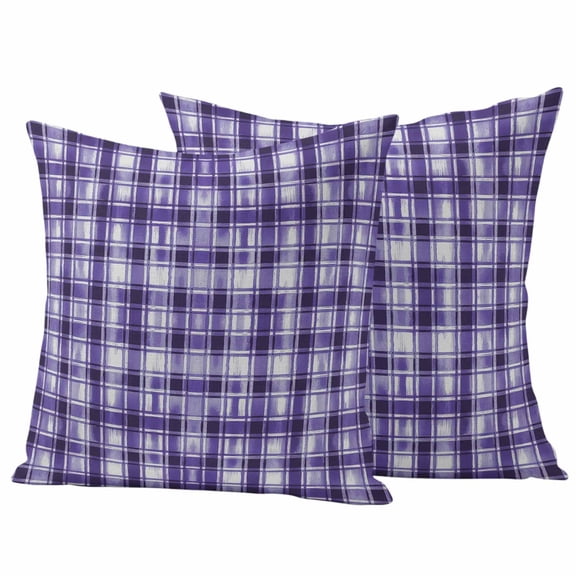 2 Pack Outdoor Waterproof Throw Pillow Covers,Modern Purple Checkered Decorative Square Pillow Case Patio Pillowcases for Chair Couch Sofa 16x16in
