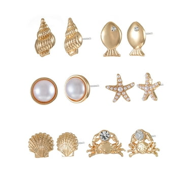 Time and Tru Goldtone Coastal Glam Stud Earrings, 6 Pairs