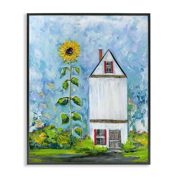 Stupell Industries Giant Sunflower & House Landscape & Nature Painting Black Framed Art Print Wall Art, 11 x 14