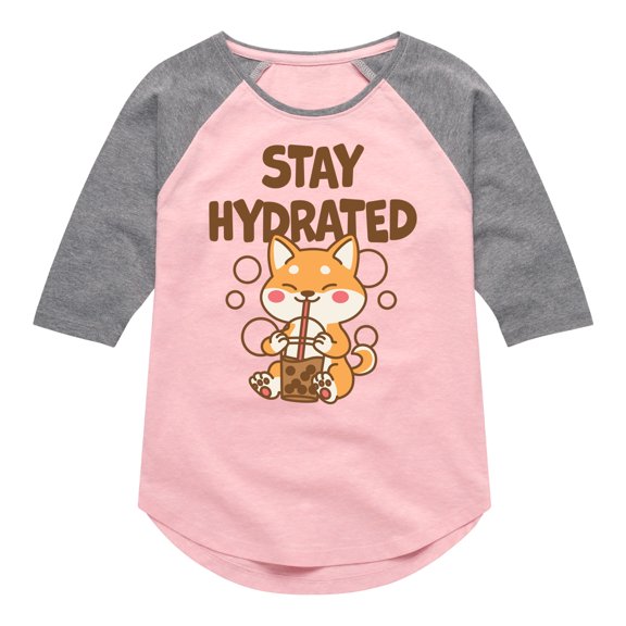 Instant Message - Stay Hydrated Shiba Inu - Toddler & Youth Girls Raglan Graphic T-Shirt