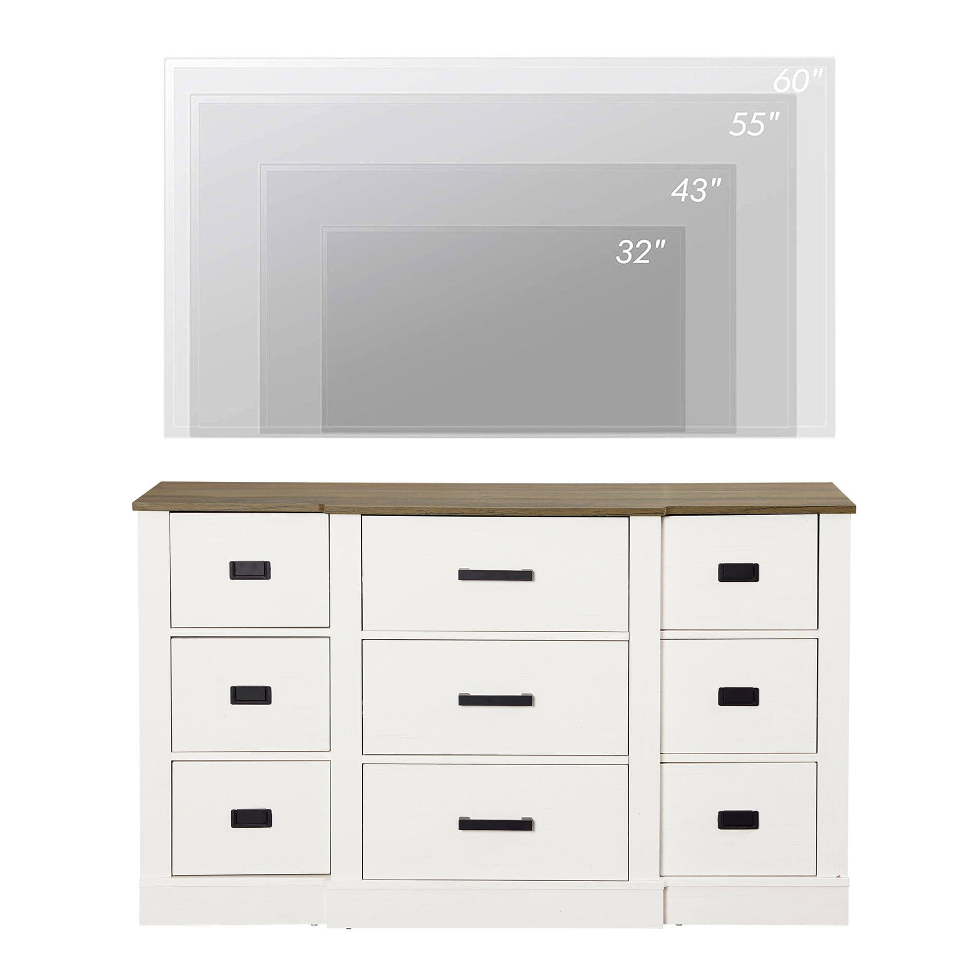 Mid Century Modern Dresser for Bedroom, 52.4" Wooden Storage Dresser with 9 Drawers for Living Room,Hallway,Antique White