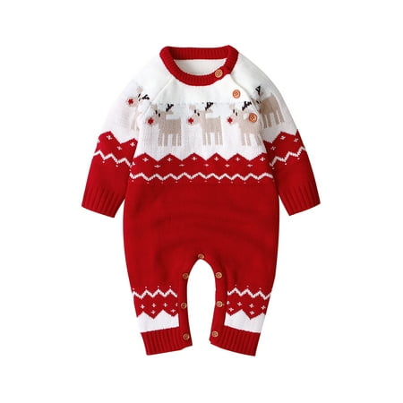 

Fesfesfes Newborn Baby Jumpsuit Boy Girl Long Sleeve Knit Cartoon Christmas Romper Jumpsuit Clothes Clearance Under $10