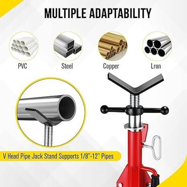 V-Head Pipe Jack Stand with 2500 Lbs Heavy-Duty Steel, Folding Legs, 28-52 Inch Adjustable Height, for Welding, Automotive and Construction Projects Stabilize Safety