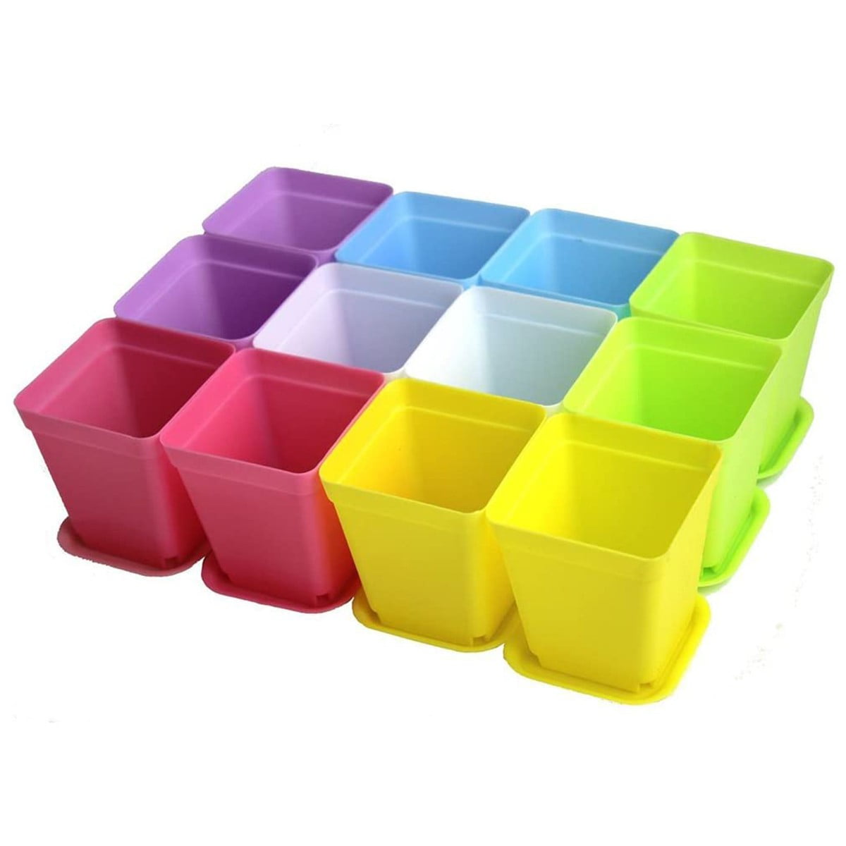12PCS Mini Square Plastic Plant Flower Pot Planter Colorful With Pots Trays