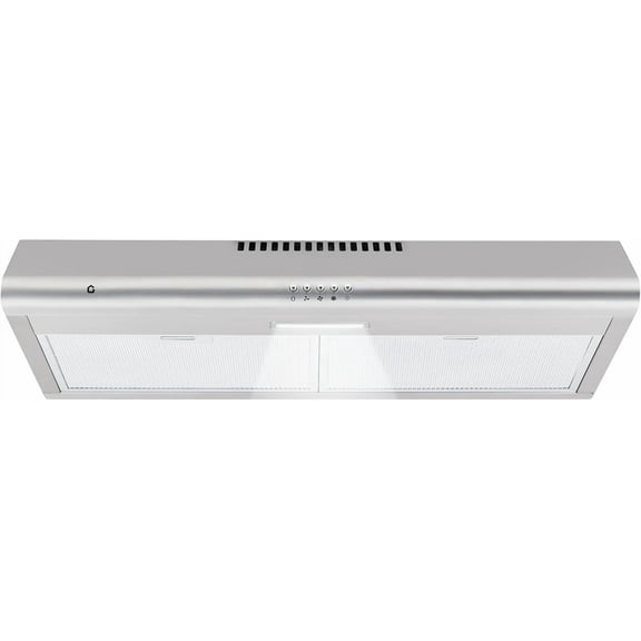 Juiluna Range Hood 30 Inch Under Cabinet, Stainless Steel Stove Vent Hood, 200CFM, 3-Speed Exhaust Fan, Button Controls, LED Lights, Reusable Baffle Filters, Silver