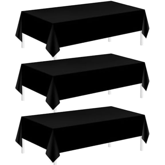 3 Pack Plastic Tablecloths for Rectangle Tables 54" x 108" Black Disposable Table Cloths for 6 to 8 Foot Tables Indoor or Outdoor Parties Birthday Wedding Christmas Anniversary Buffet Table