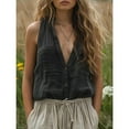 thumbnail image 5 of Clearance Sale! Women Spring V Neck Pocket Sleeveless Cotton Linen Casual Vest L Size Black, 5 of 6