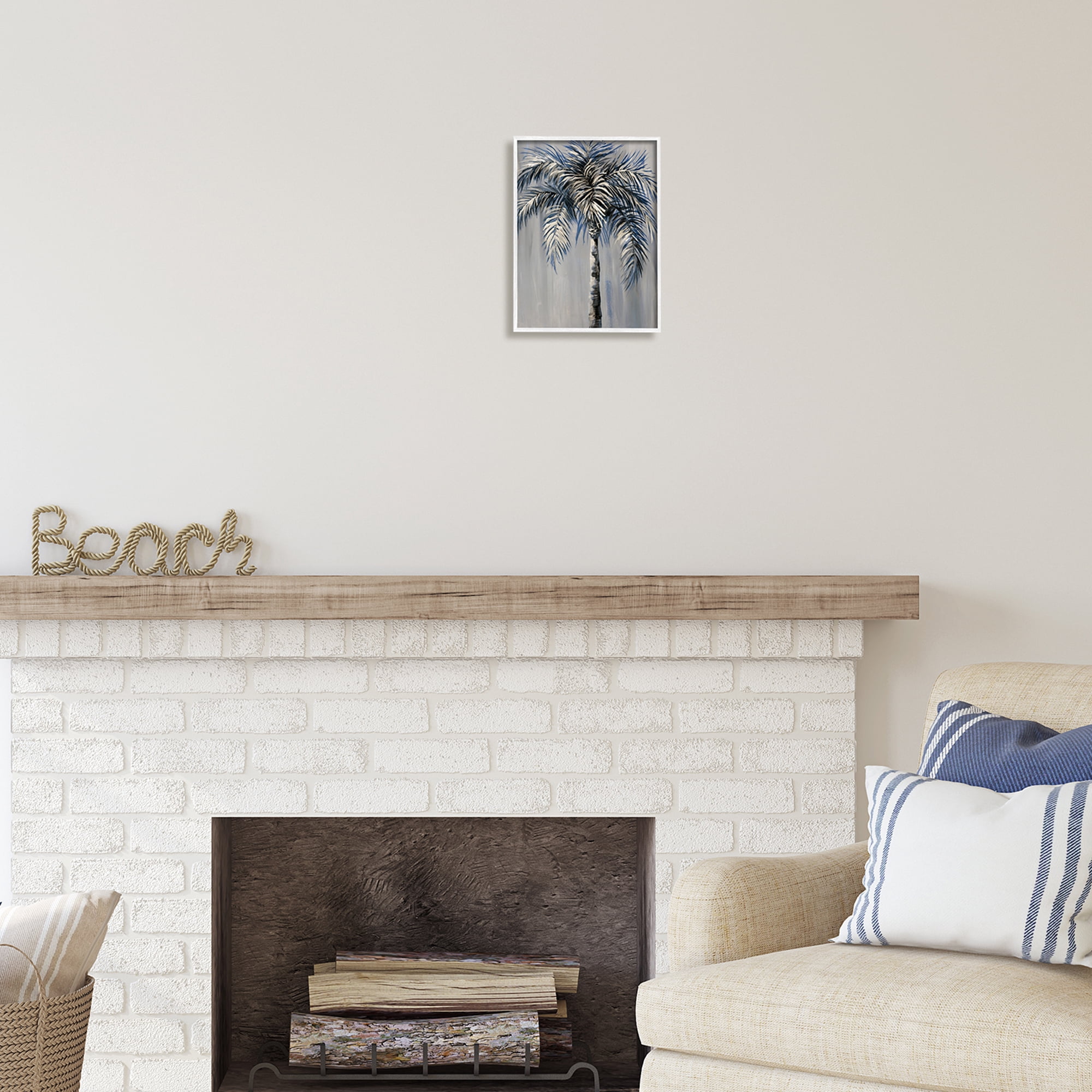 Stupell Industries Grey Palm Tree Painting Nature Painting White Framed Art Print Wall Art, 11 x 14