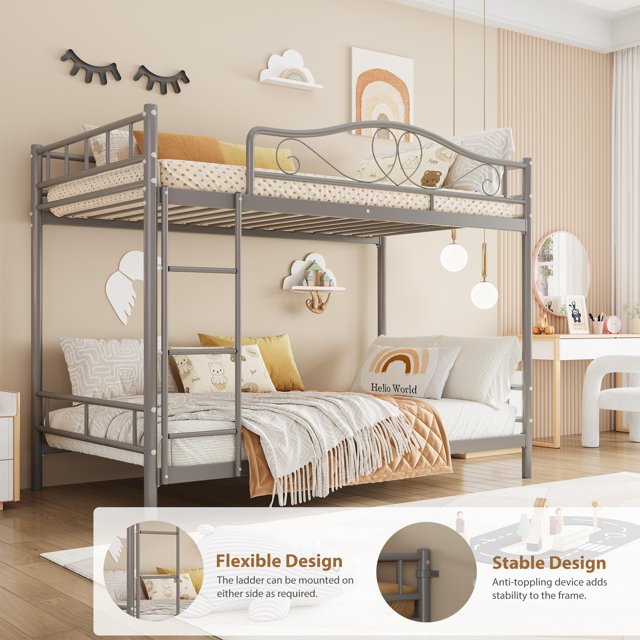 GloryStar Space-Saving Twin Over Twin Metal Bunk Bed, Sturdy 400 lbs Capacity with Ladder, Full Safety Rails, Quiet Design & Easy Assembly