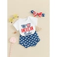 thumbnail image 4 of Jxzom 4th of July Baby Girl Outfit Newborn 3 6 9 12 18 Months Short Sleeve Sunglasses Print Romper Stars Shorts Headband Set, 4 of 8