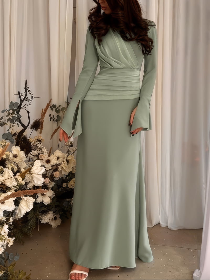 PAOLA RIBONI Chic Pea Green Long Sleeve Dress For Women, 1pc Design Perfect  For Celebrations And Special Events, Blending Modesty With Timeless  Elegance - Walmart.com