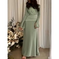 thumbnail image 4 of PAOLA RIBONI Chic Pea Green Long Sleeve Dress For Women, 1pc Design Perfect For Celebrations And Special Events, Blending Modesty With Timeless Elegance, 4 of 9