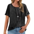 thumbnail image 3 of Tittly Womens Linen Shirt Women'S Gauze Tops Linen Blouses for Women Women's Retro Round Neck Button Cotton Linen Loose Casual Shirt Top T Shirt Beach Casual Black, 3 of 8