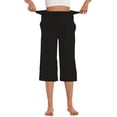 thumbnail image 4 of ZICTH Wide Legs Pants Women Clearance Stretch Knit Elastic Waist Slant Pocket Loose Running Yoga Casual Capri Pants Sweatpants Women, 4 of 6