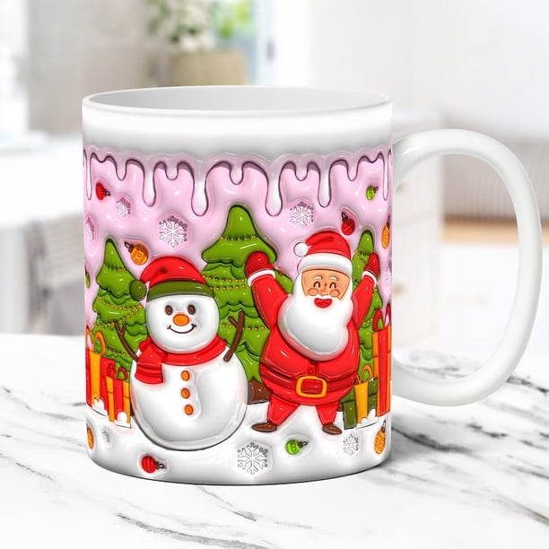 Fiudx Ofertas relámpago del día Taza navideña con diseño de muñeco de nieve inflable, taza de Papá Noel con prensa, diseño inflado, 15 oz, 11 oz, café