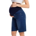 thumbnail image 6 of Floleo Women Full Over Belly Support Stretch Denim Maternity Bermuda Shorts Functional Pocket Knee Length Pregnancy Jean Shorts for Summer Daily Outfits(Dark Blue,M), 6 of 9