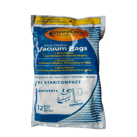 Micro Filtration Vacuum Bags for Tri Star/Compact (12 Bags)[738EC], Fits: Miracle Mate,Airstorm, Patriot, MG1, MG2, Tristar EXL, Dust Care PULLMAN-HOLT.., By Tristar