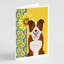 Summer Sunflowers Red and White Border Collie Greeting Cards and Envelopes Pack of 8 7 in x 5 in