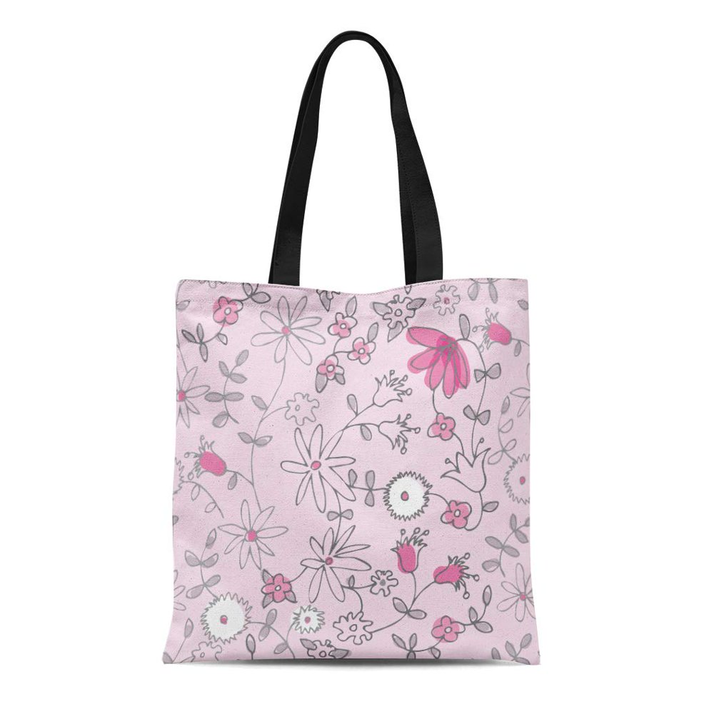 ASHLEIGH Canvas Tote Bag Girl Pink Little Flower Pattern Floral Cute Pretty Forrest Durable