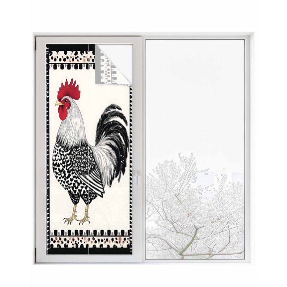 Window Privacy Film Vintage Rooster Stained Glass Window Film Decorative Sun Block Window Cover Black White Watercolor Animals Window Clings Static Adhesive Sticker for Bathroom 23.6"x59"