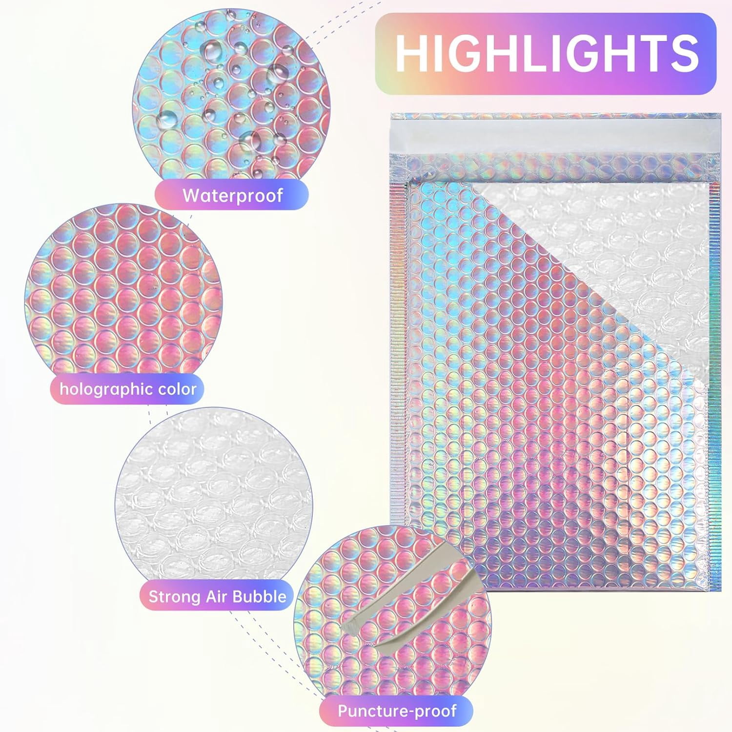 30 Pcs Metallic Bubble Mailer,Poly Padded Envelopes,Waterproof Self Seal Adhesive Shipping Bags,Foil Glitter Glamour Shipping Mailer,Holographic Cushion Envelopes for Mailing,Small Business