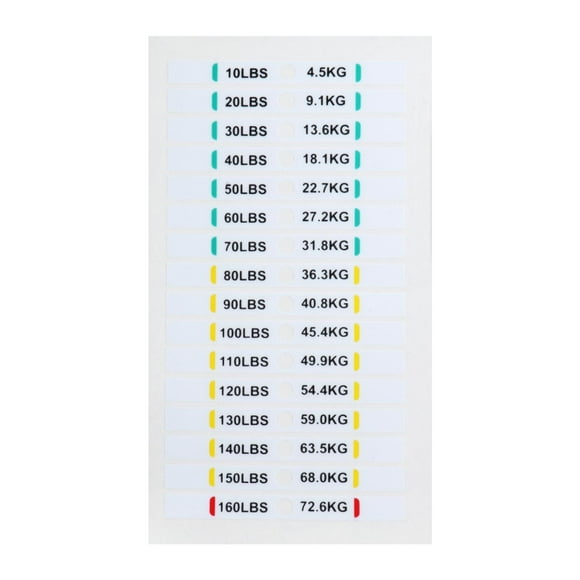 Etiquetas de la pila de pesas Pegatinas Número 4.5 a 72.6 kg Etiquetas de peso pegajosas Pegatinas de peso para artículos deportivos Adjuntos de