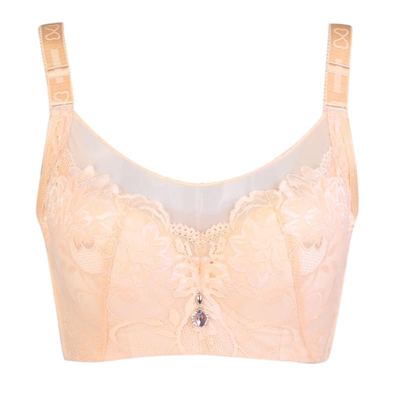 ZNQHFRE Women Plus Size Wireless Full Cup Lace Bra Full Coverage Comfort Adjustable Strp Bra Beige 36D