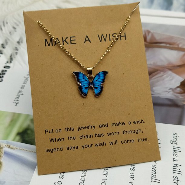 1Pcs Car Interior Parts Blue Butterfly Fashion Cute Butterfly Pendant Necklace for Women Golden Color Necklace Jewelry GiftsK He Qiyong unisex
