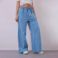 thumbnail image 2 of yunLCZ Women's Casual Plus Size Pants Women Casual Drawstring Elastic Waist Loose Wide Leg Striped Pants With Pockets Work Clothes for Office, 2 of 4