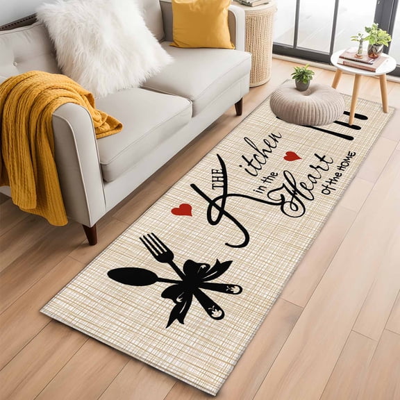 Farmhouse Retro Kitchen Runner Rug 2x6 Washable Runners for Hallway Non Slip Cartoon Funny Cook Theme Love Plaid Large Area Rug Indoor Floor Carpet for Bathroom Laundry Entryway Bedroom Living Room
