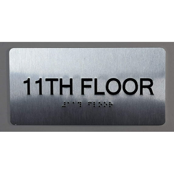 11th Floor Sign- Floor Number Tactile Touch Braille Sign (Aluminium !!, Brush Silver,Size 4x8)- The Sensation line(ref-2022-4)