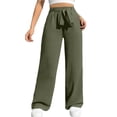 thumbnail image 2 of Women's High Waist Straight Leg Pants, Solid Color Loose Fit Pocket Casual Trousers, Versatile Everyday Pants for Office Commute or Weekend, Army Green M, 2 of 6