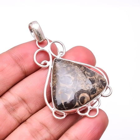 Turritella Agate - Wyoming Handmade 925 Sterling Silver Pendant 2.15" P27