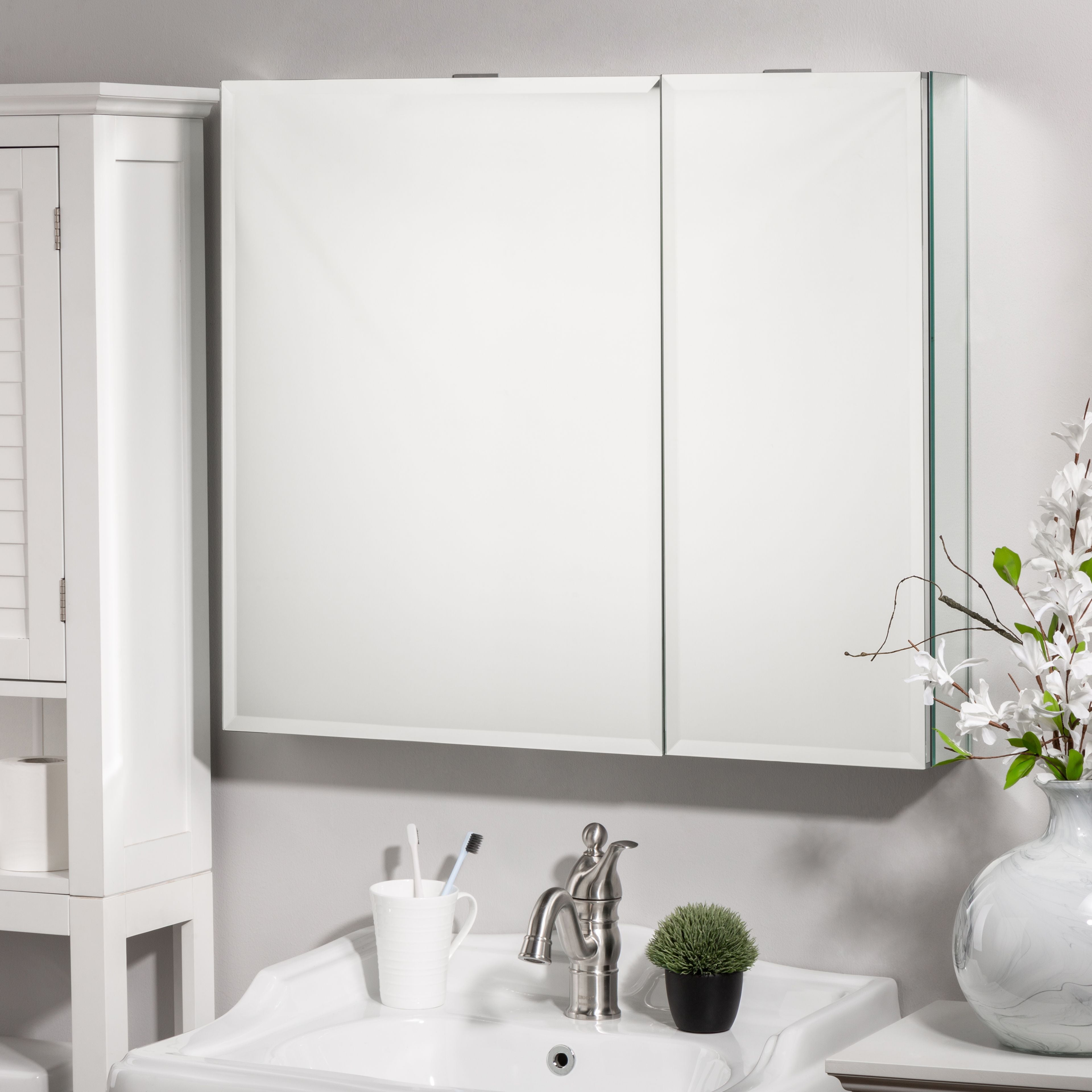 Double Swivel Mirror Door Bathroom Cabinet – Rispa
