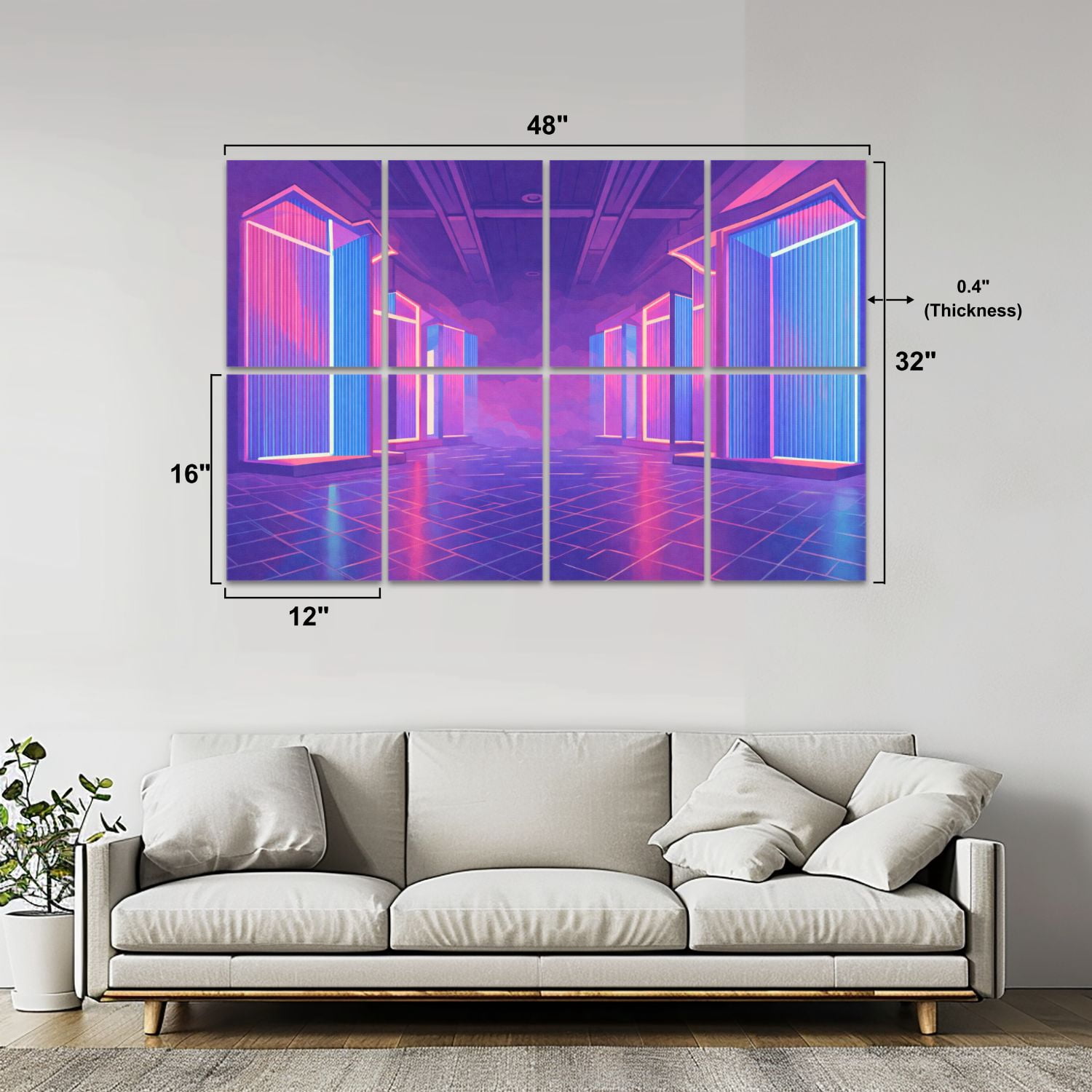 8 Pack Art Acoustic Panels Sound Absorbing render blue pink violet neon abstract light night club empty Decorative Soundproof Wall Panels Self Adhesive for Nursery Game Room Bedroom 48"x32"