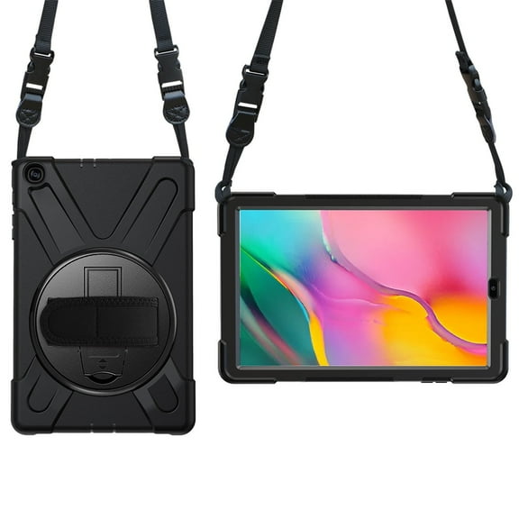 XYX Case for Samsung Galaxy Tab A 10.1 2019 SM-T510/SM-T515 with 360 Degree Rotating, Hand Strap, Shoulder Strap, Black